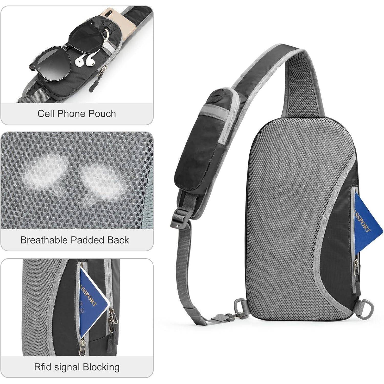 Schultertasche RFID Crossbody Brusttasche Damen Herren Schwarz