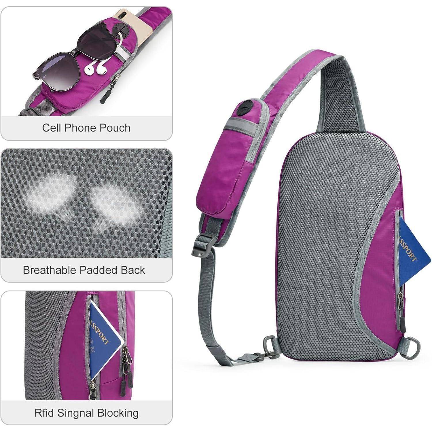 Schultertasche RFID Crossbody Rucksack Vordertasche Damen Lila