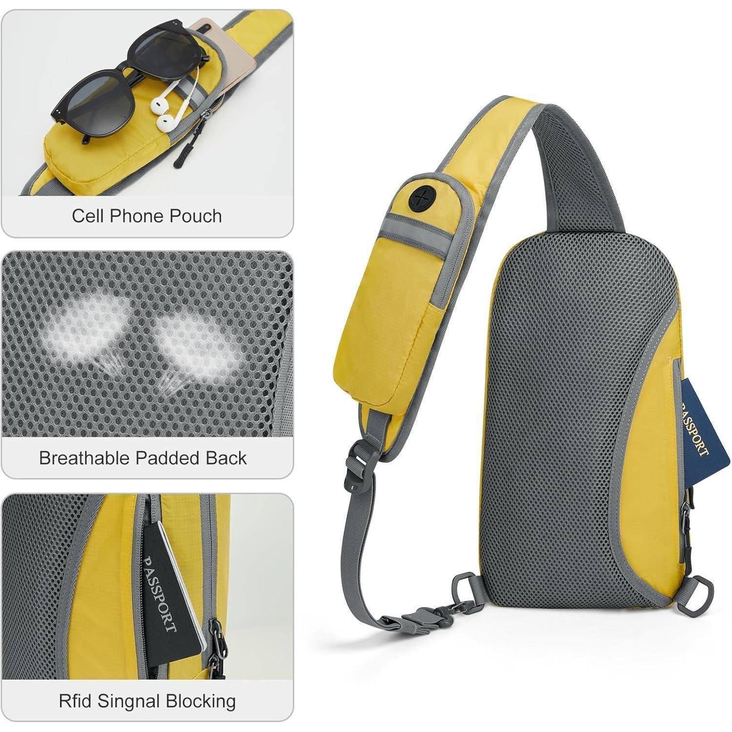 Schultertasche RFID Crossbody Rucksack Damen Herren Gelb