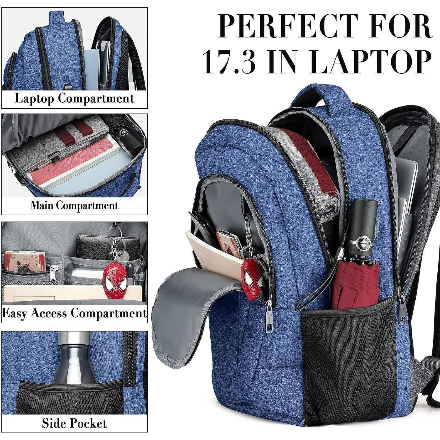 Rucksack Schulrucksack Wasserdicht USB Laptopfach 17.3 Zoll Blau