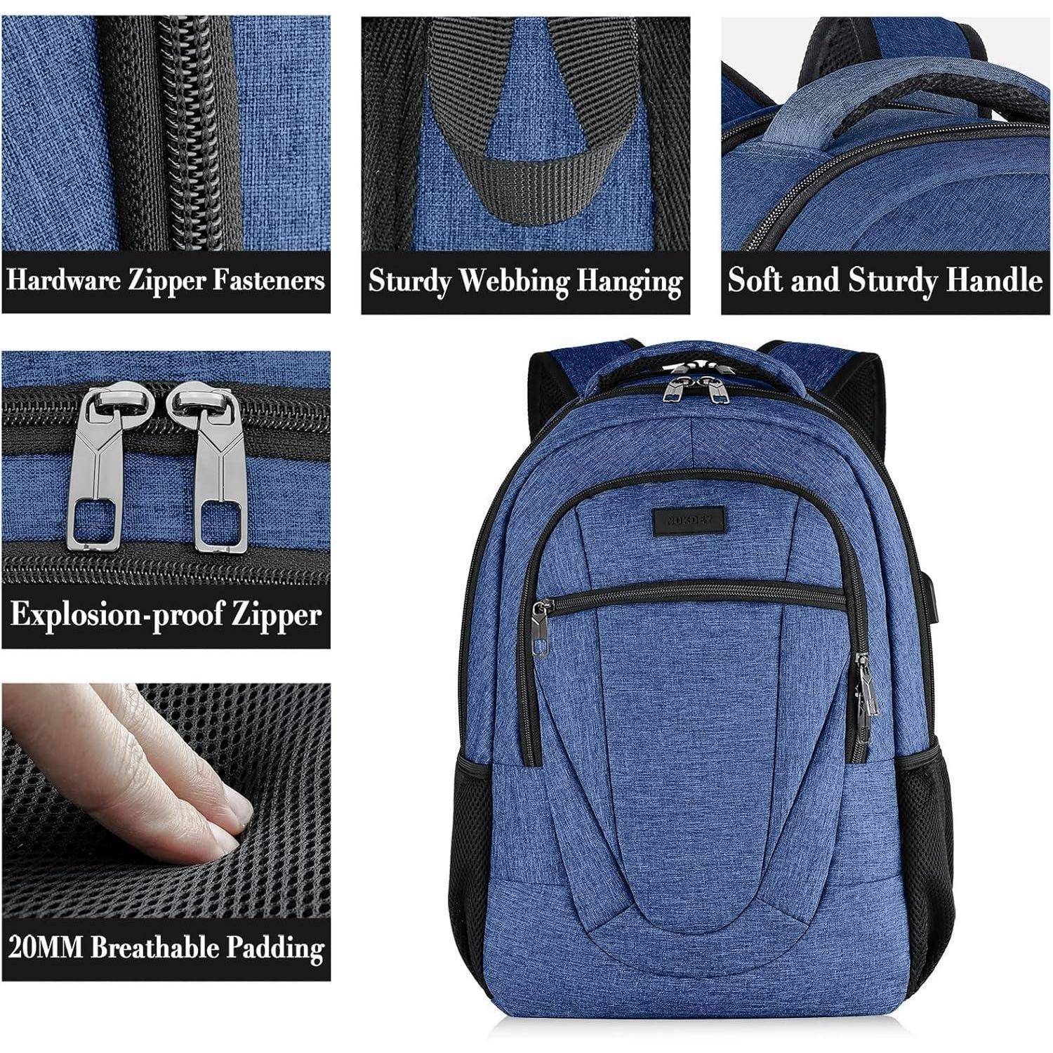 Rucksack Schulrucksack Wasserdicht USB Laptopfach 17.3 Zoll Blau