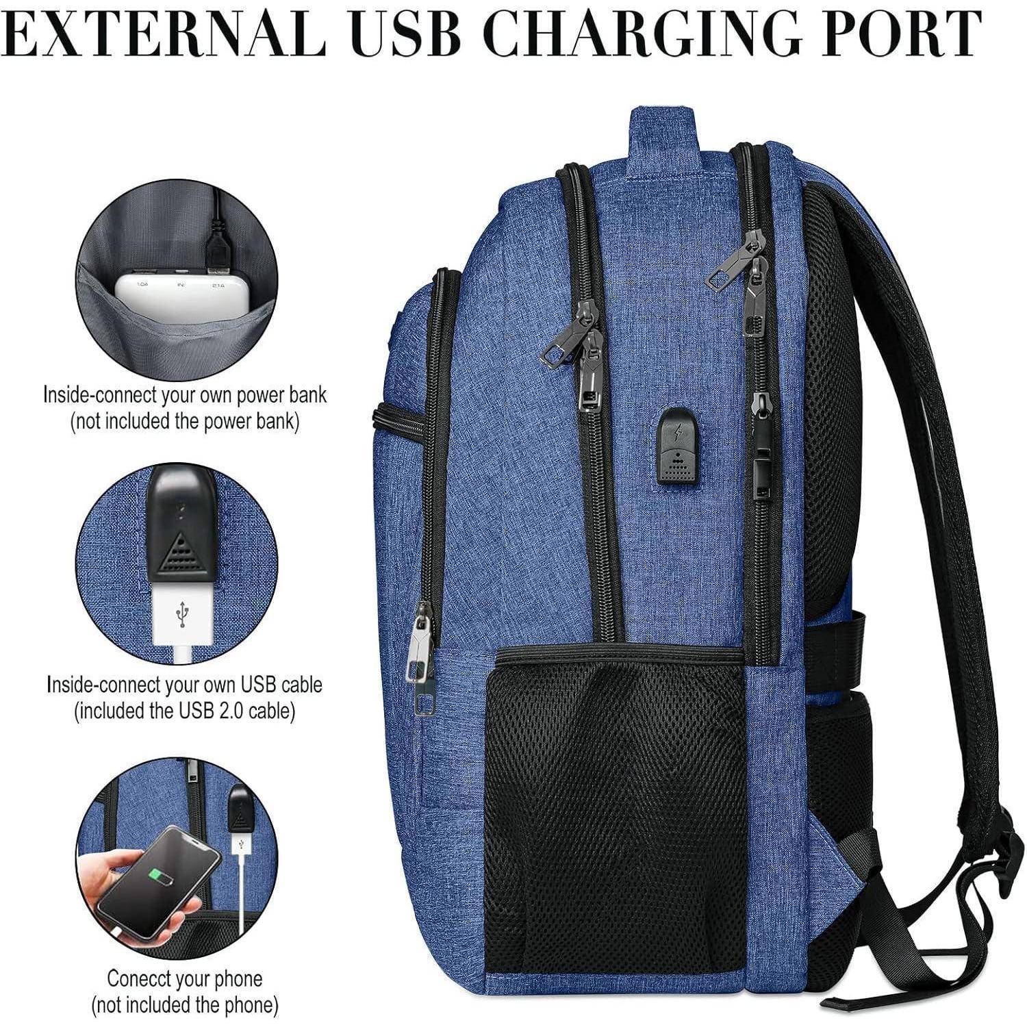 Rucksack Schulrucksack Wasserdicht USB Laptopfach 17.3 Zoll Blau