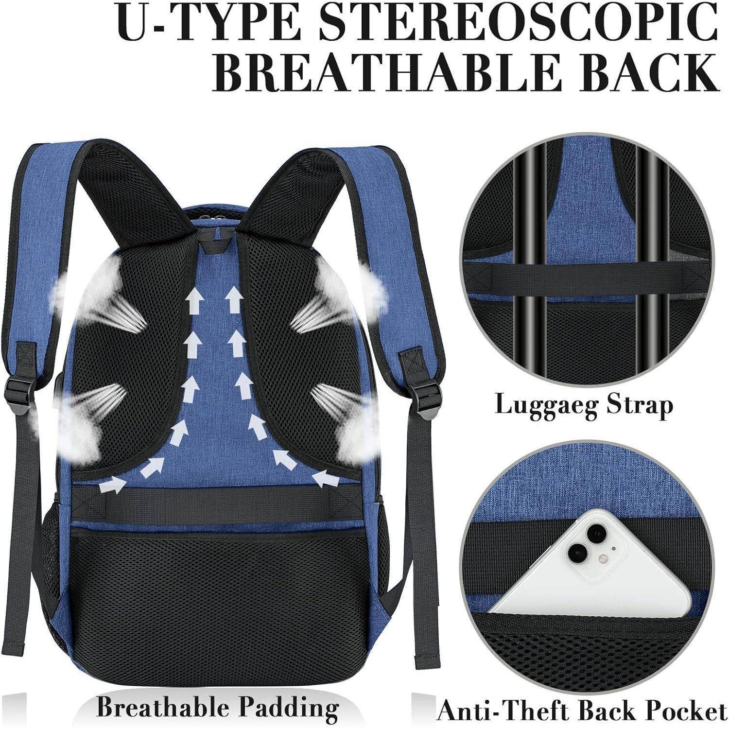 Rucksack Schulrucksack Wasserdicht USB Laptopfach 17.3 Zoll Blau