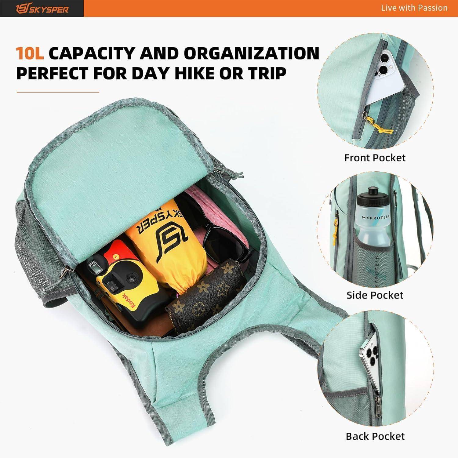 Rucksack 10L Faltbar Daypack Wanderrucksack Ishell10ii-mintgrün