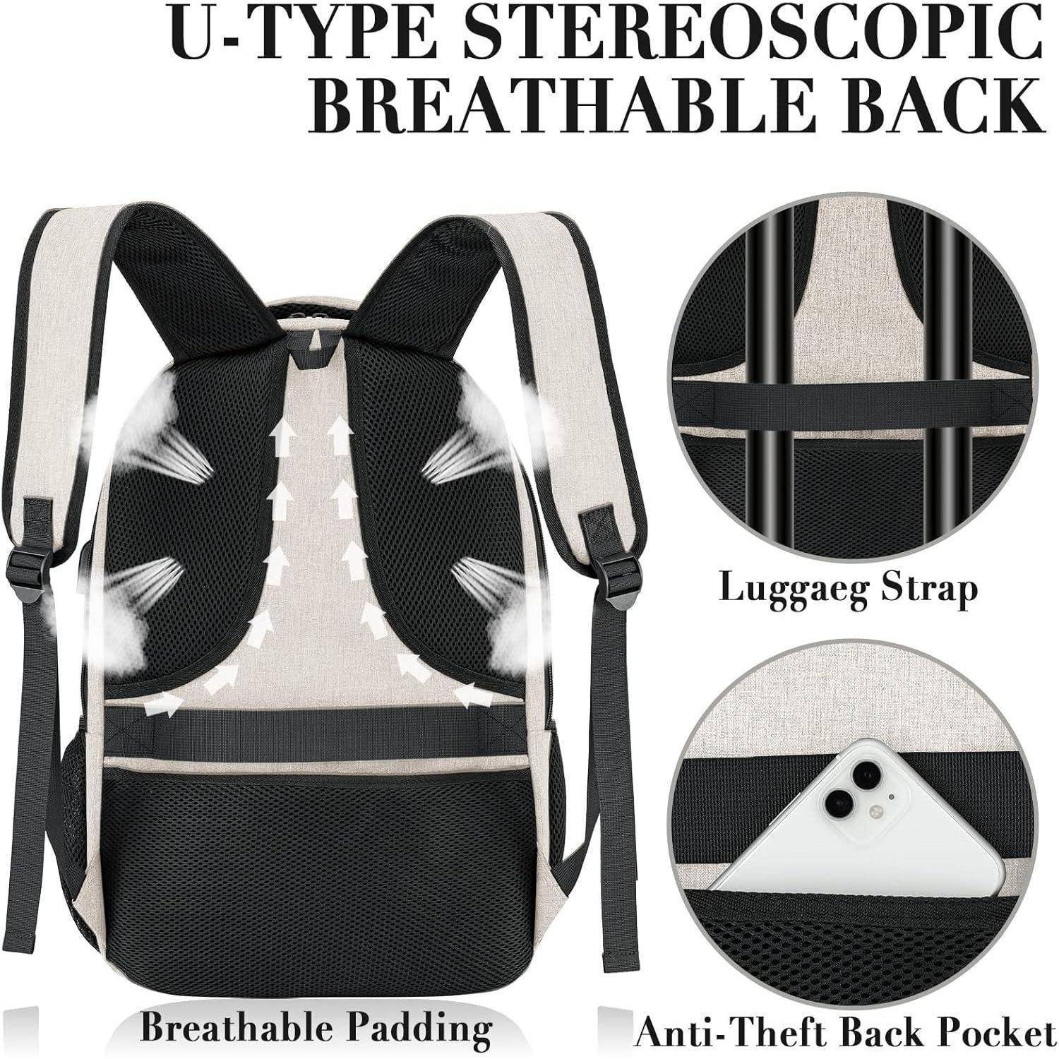 Rucksack Wasserdicht 17.3 Zoll Laptop USB Anti 17.3 Zoll Beige