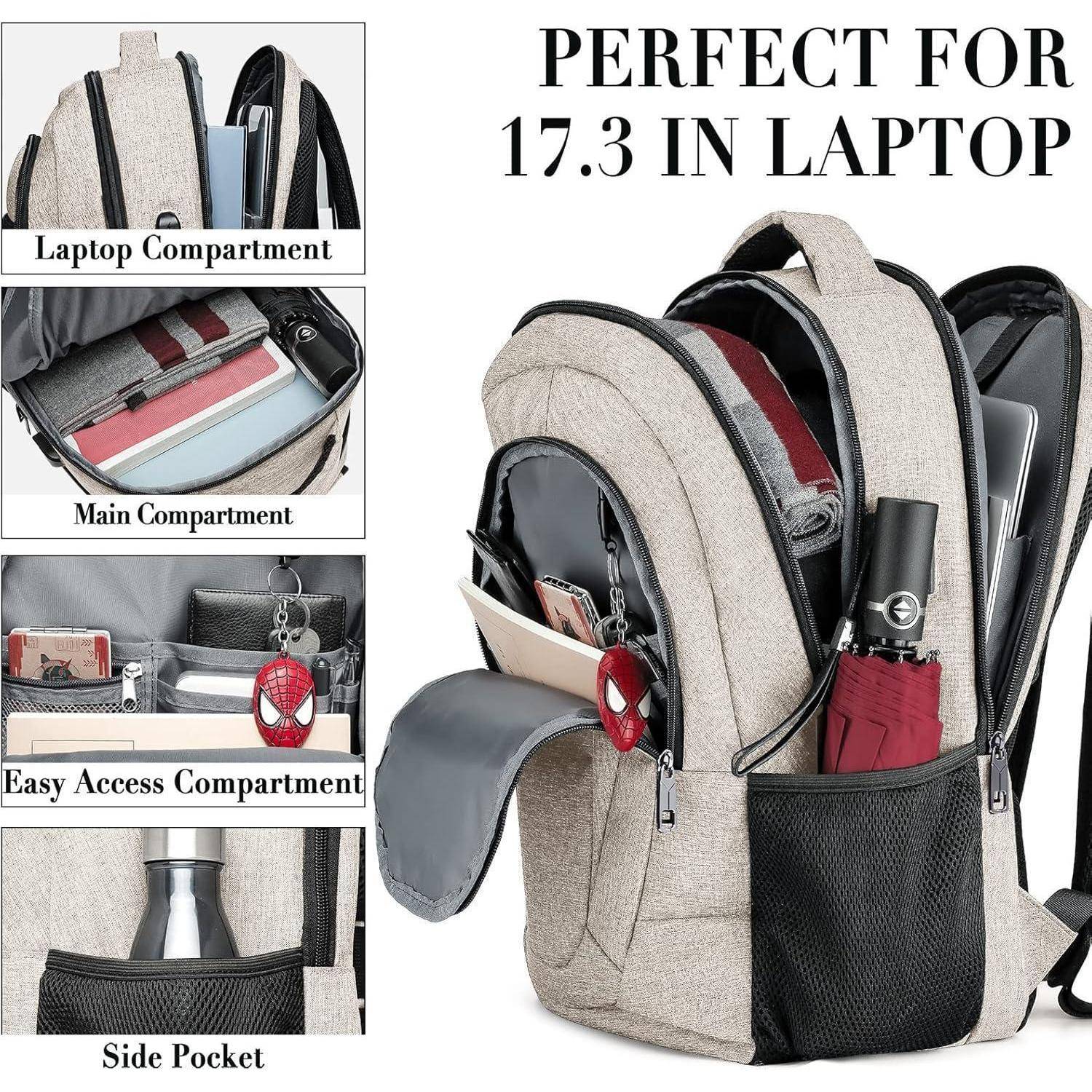 Rucksack Wasserdicht 17.3 Zoll Laptop USB Anti 17.3 Zoll Beige