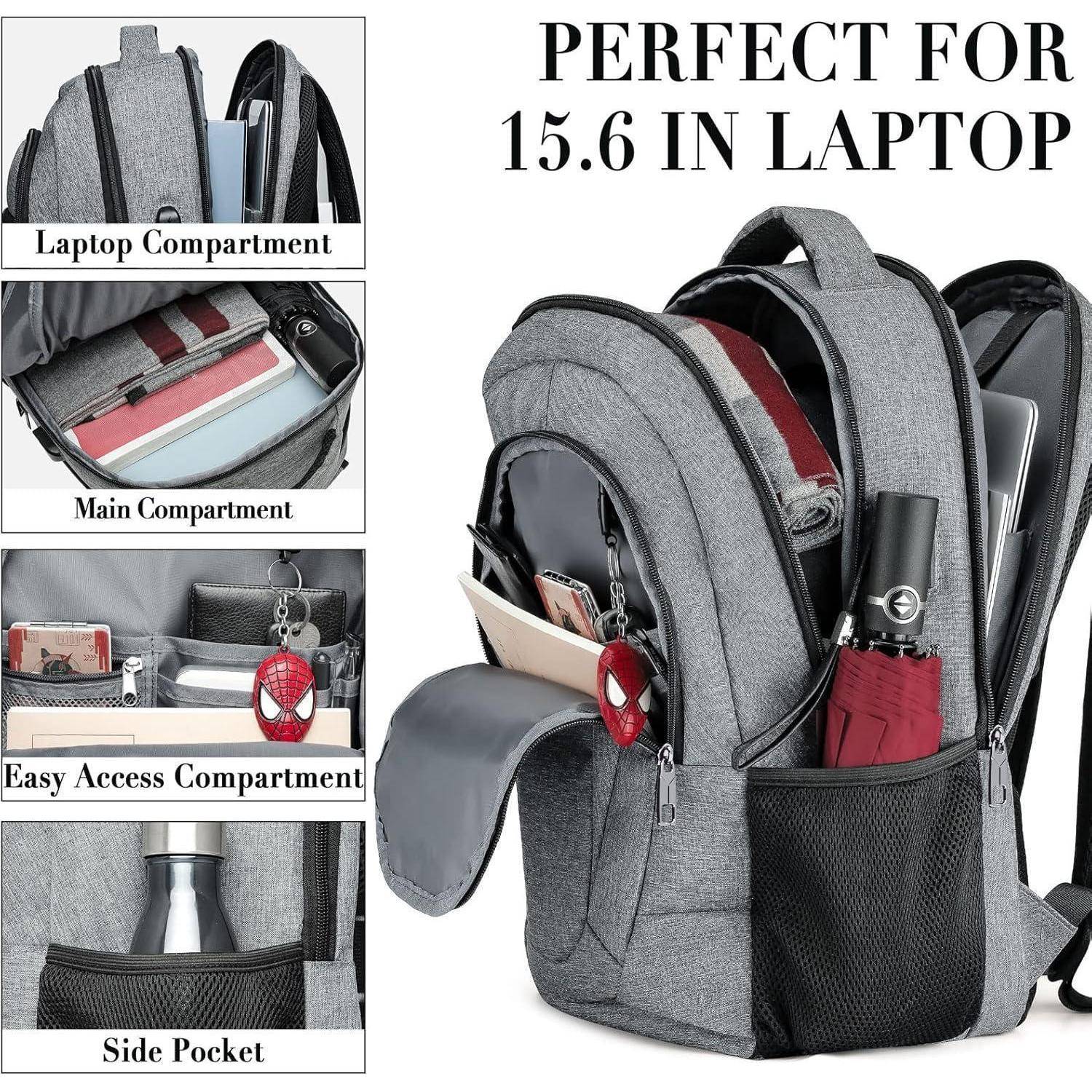 Rucksack Herren Damen Wasserdicht USB Laptoptasche 15.6 Zoll Grau