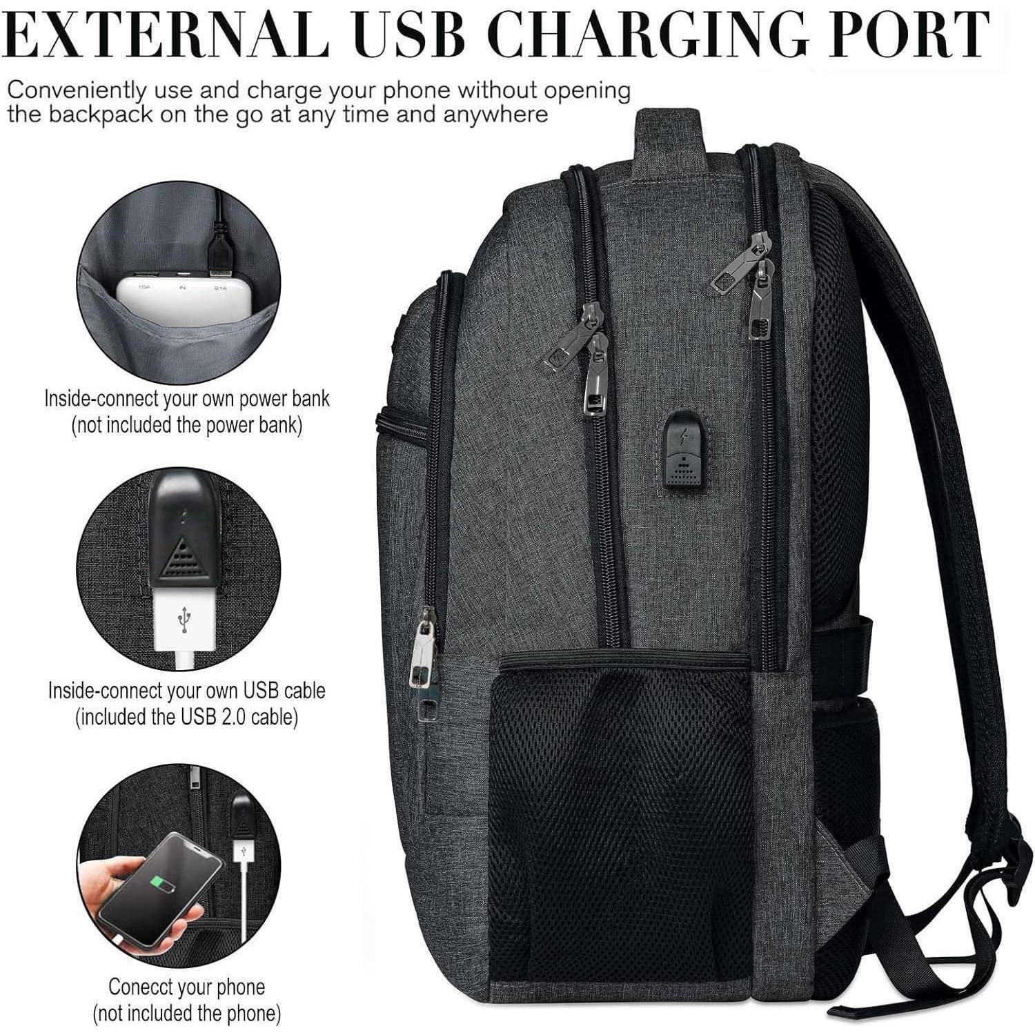 Rucksack Laptop Herren Wasserdicht USB Anti 15.6 Zoll Schwarz