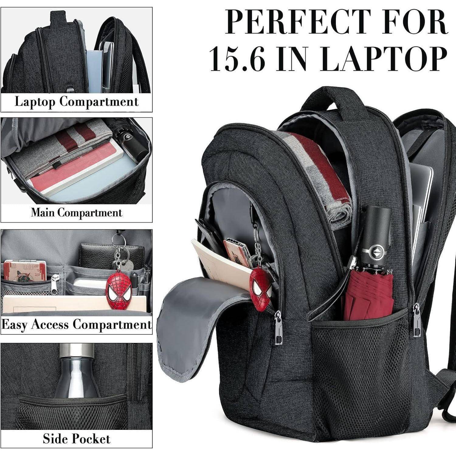 Rucksack Laptop Herren Wasserdicht USB Anti 15.6 Zoll Schwarz