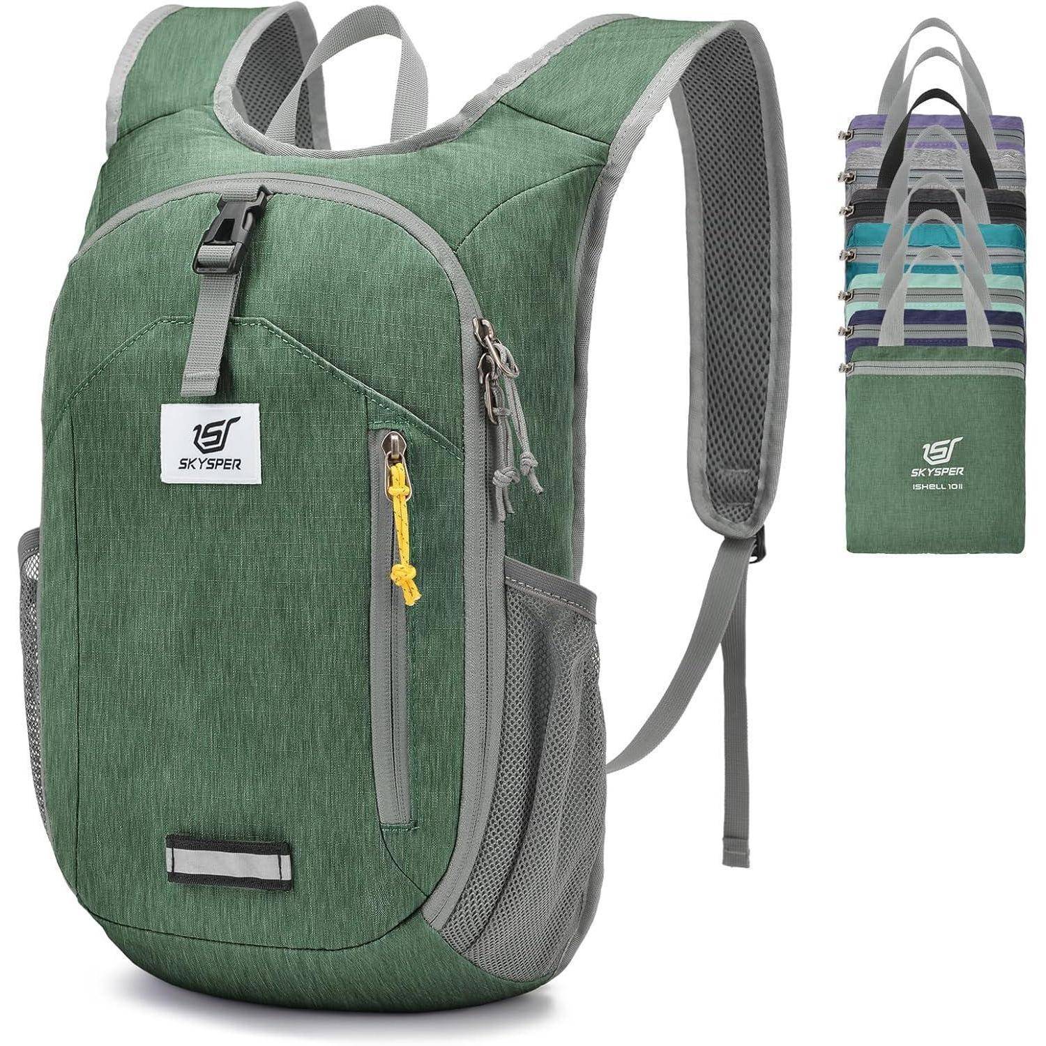 Rucksack 10L faltbar Daypack Wanderrucksack Ishell10ii-grün