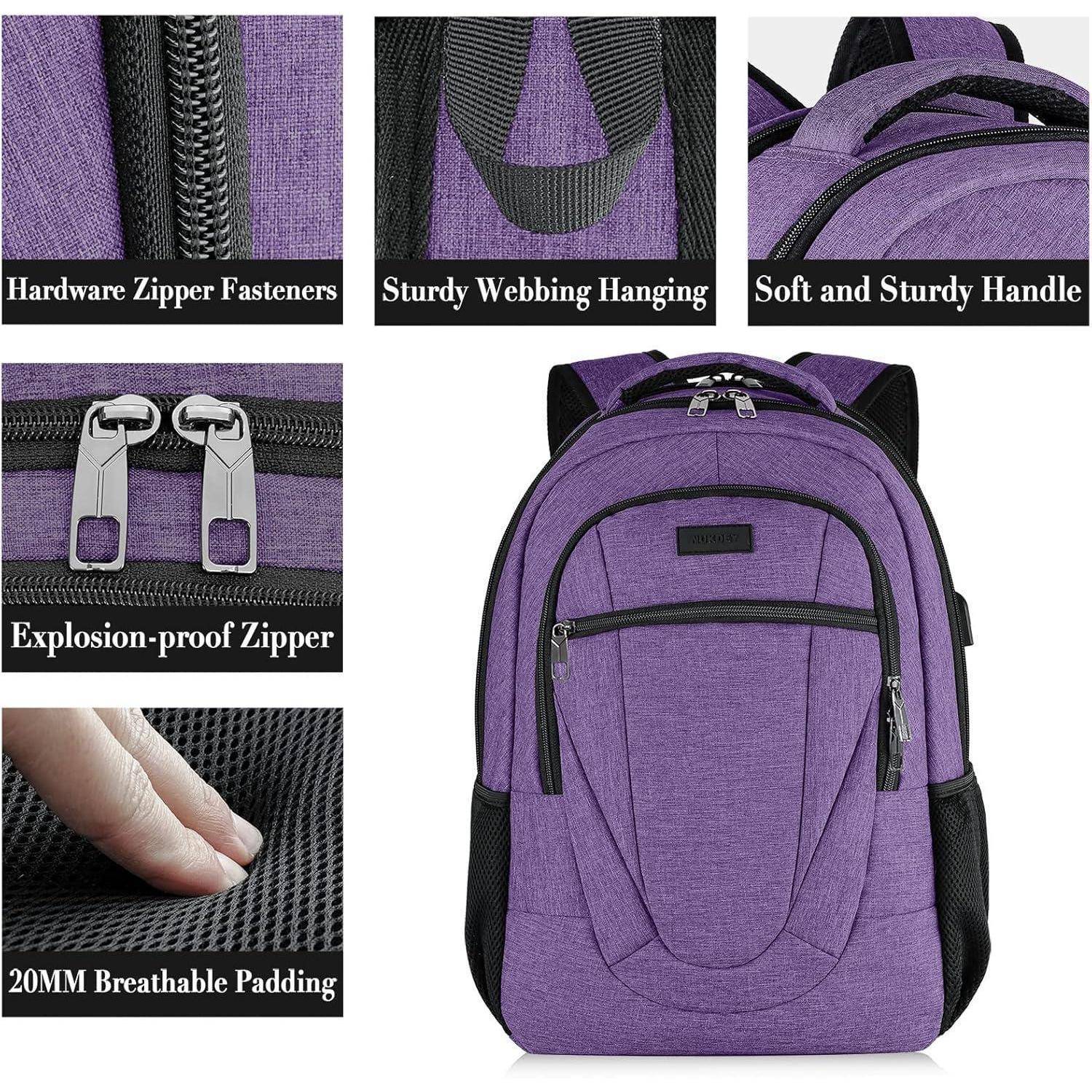 Rucksack Herren Damen Wasserdicht USB Laptop 15.6 Zoll Lila