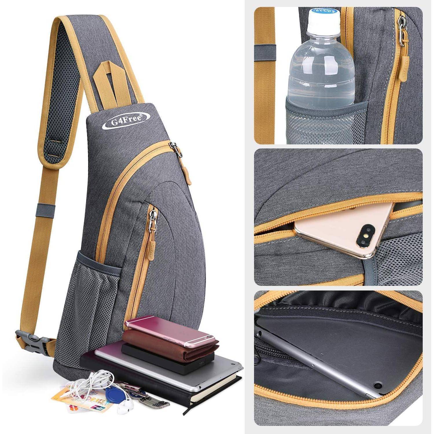 Brusttasche Sling Schulterrucksack Dreieckpack Wandern S Grau Gelb