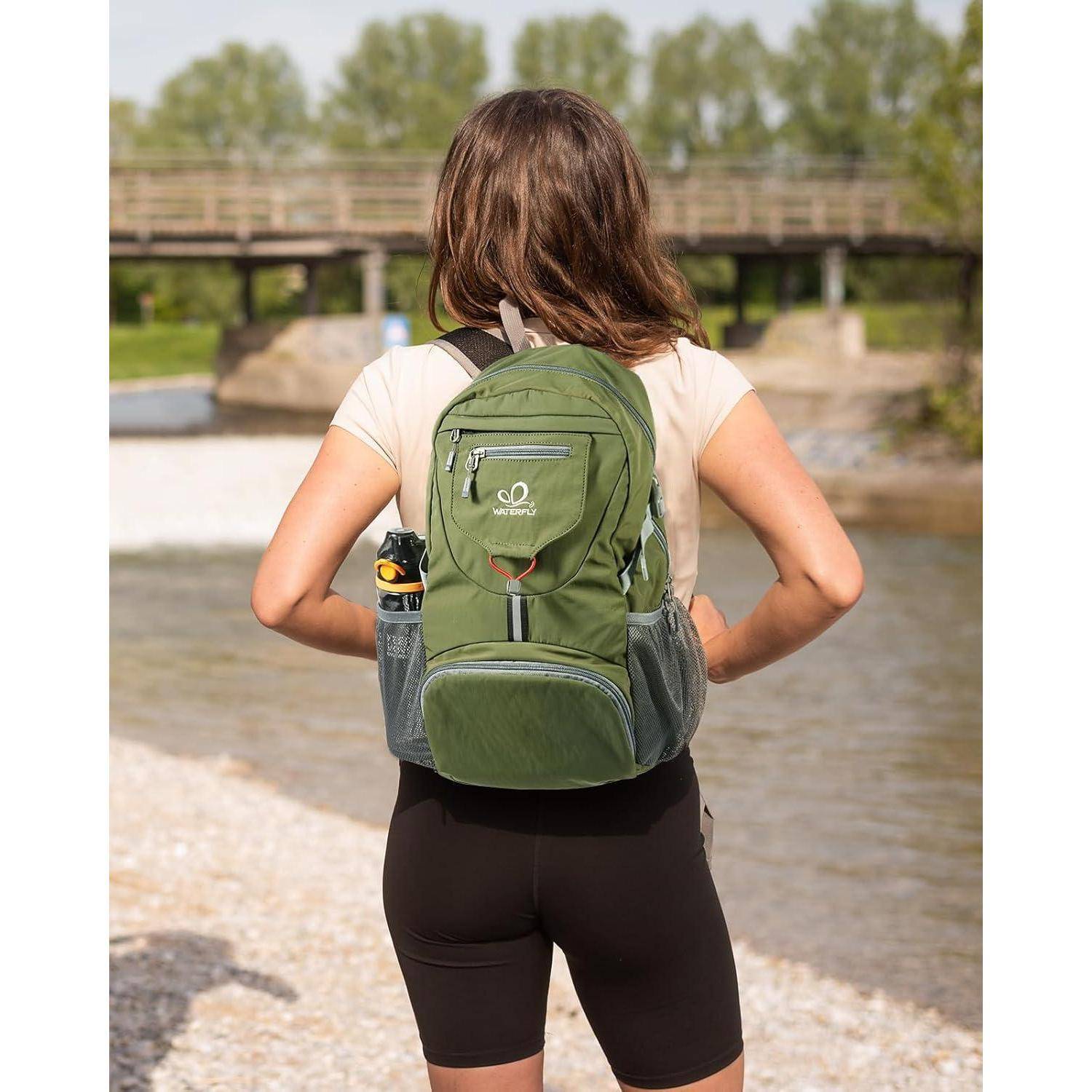 Rucksack Ultraleicht Faltbar 20L Klein Trekking Herren Armeegrün