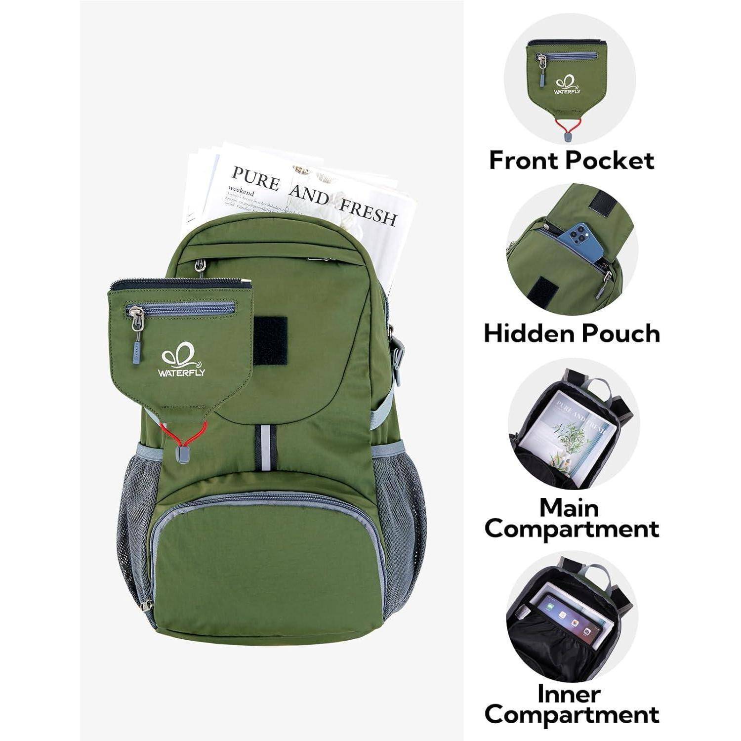 Rucksack Ultraleicht Faltbar 20L Klein Trekking Herren Armeegrün