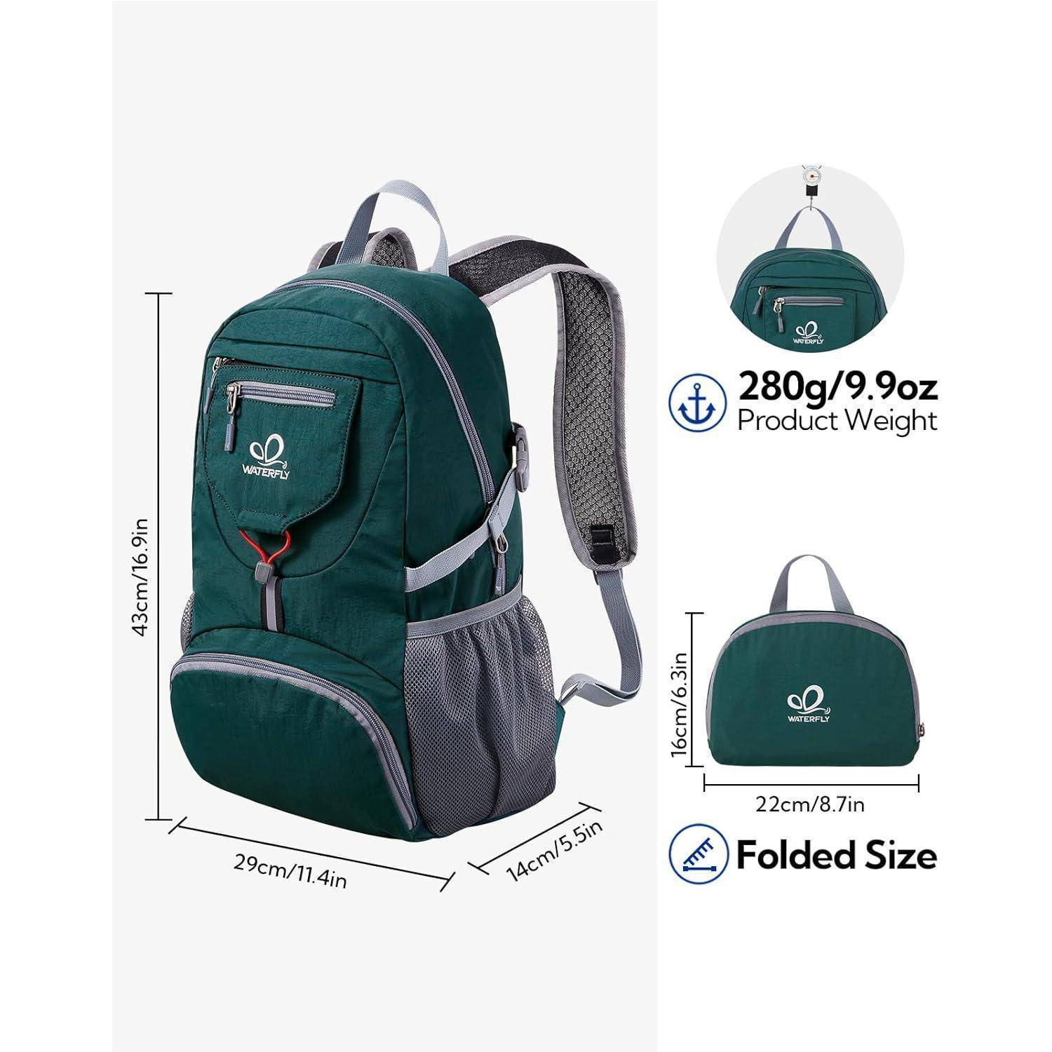 Rucksack 20L ultraleicht faltbar Daypack Trekking Herren Dunkelgrün