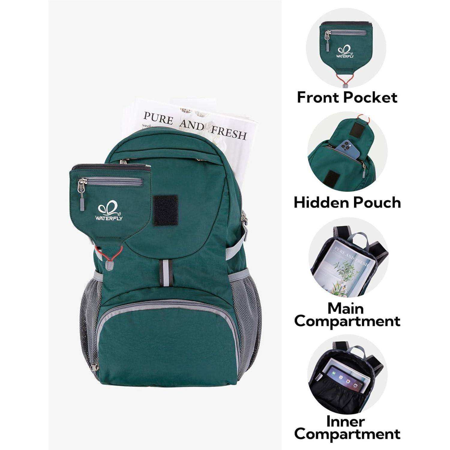 Rucksack 20L ultraleicht faltbar Daypack Trekking Herren Dunkelgrün