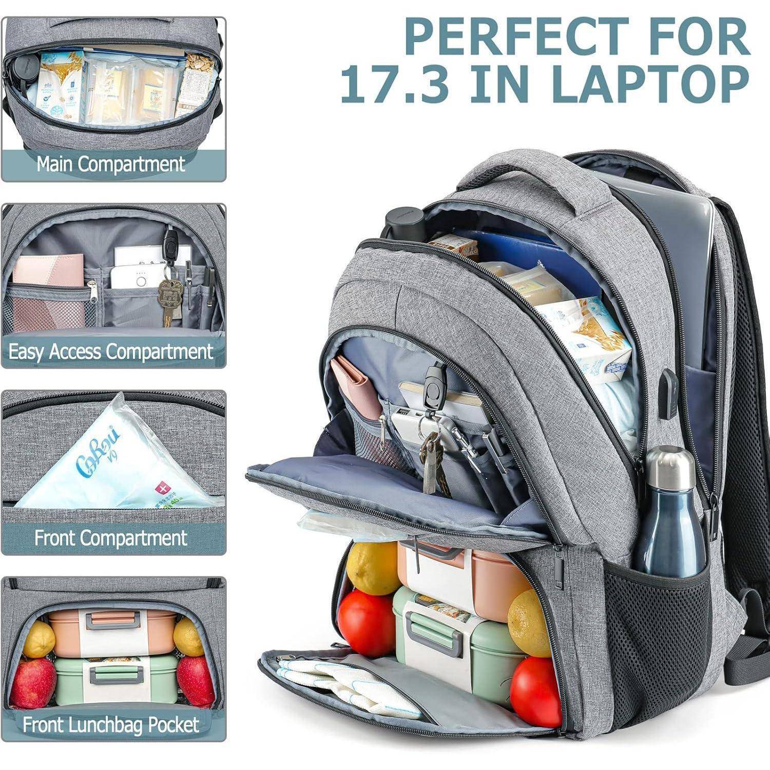 Rucksack Herren Laptop USB Business Notebook 17.3 Zoll Grau