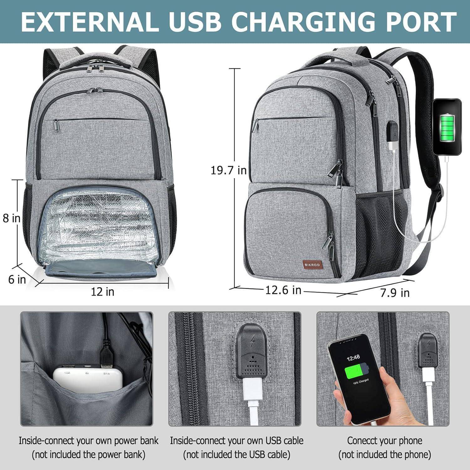 Rucksack Herren Laptop USB Business Notebook 17.3 Zoll Grau