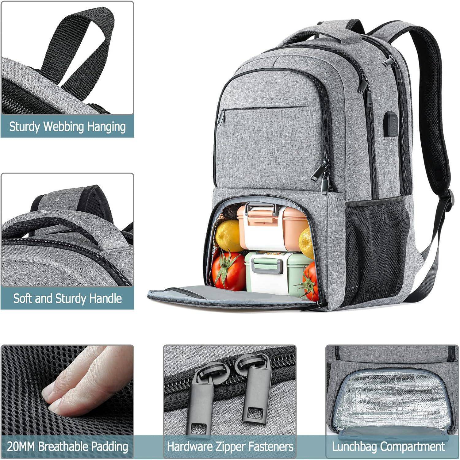 Rucksack Herren Laptop USB Business Notebook 17.3 Zoll Grau
