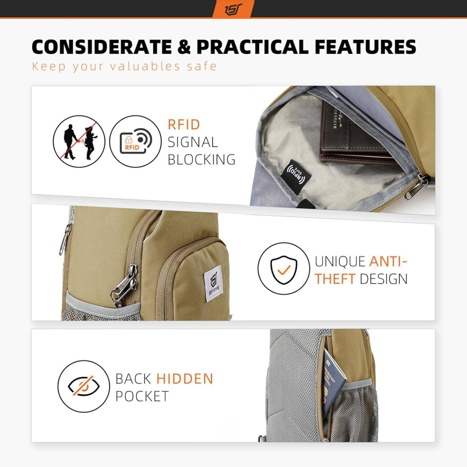 Brusttasche Sling Crossbody Umhängetasche Herren Outdoor Khaki