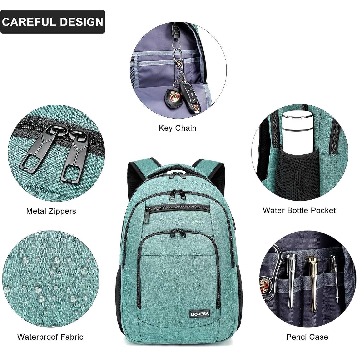 Rucksack mit 'sorgfältiger Konstruktion', ausgestattet mit Metallreißverschlüssen, wasserdichtem Stoff, Schlüsselanhänger, Wasserflaschentasche und Federmäppchen.