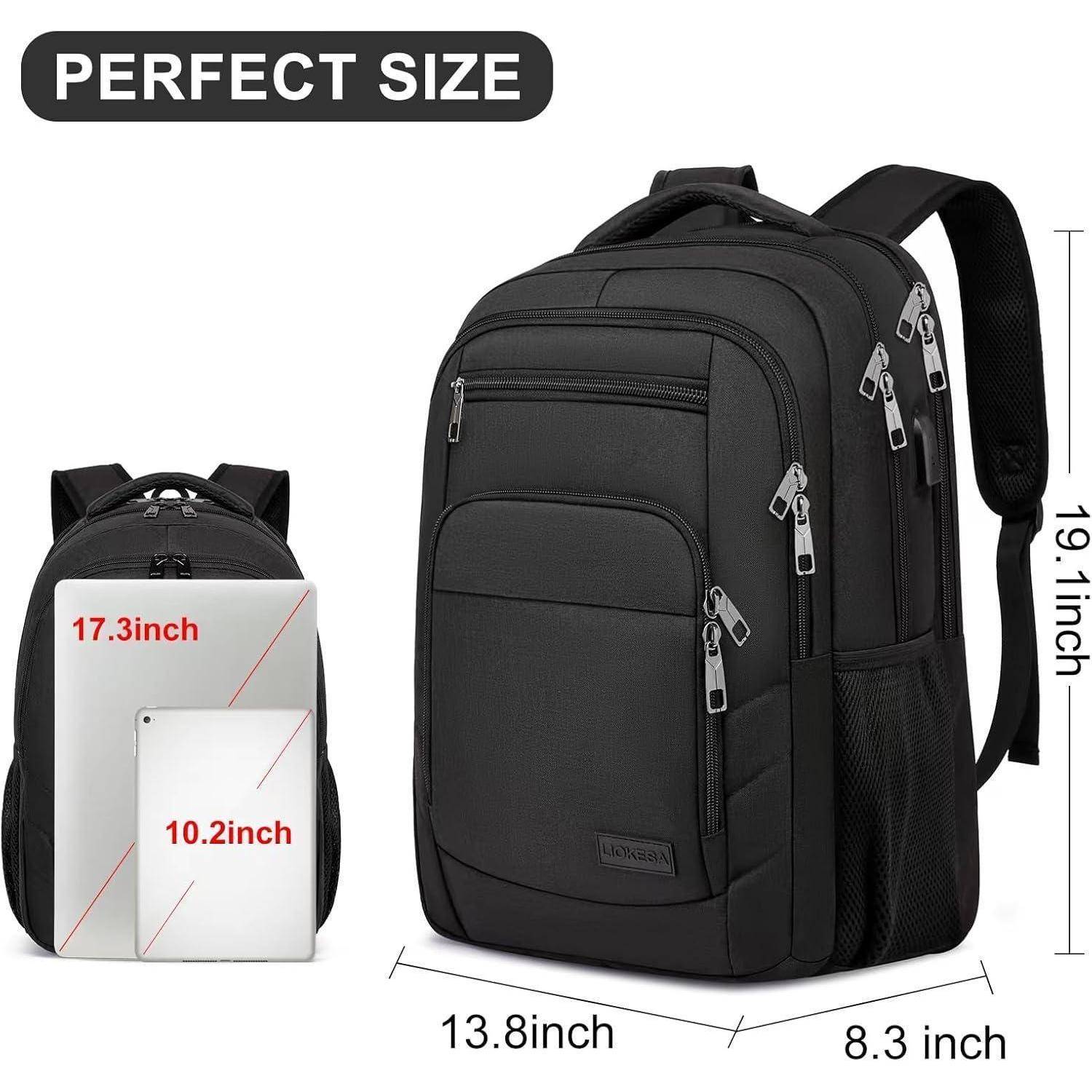 Rucksack Herren Laptop USB Uni Schulrucksack Jungen 17,3 Zoll Schwarz