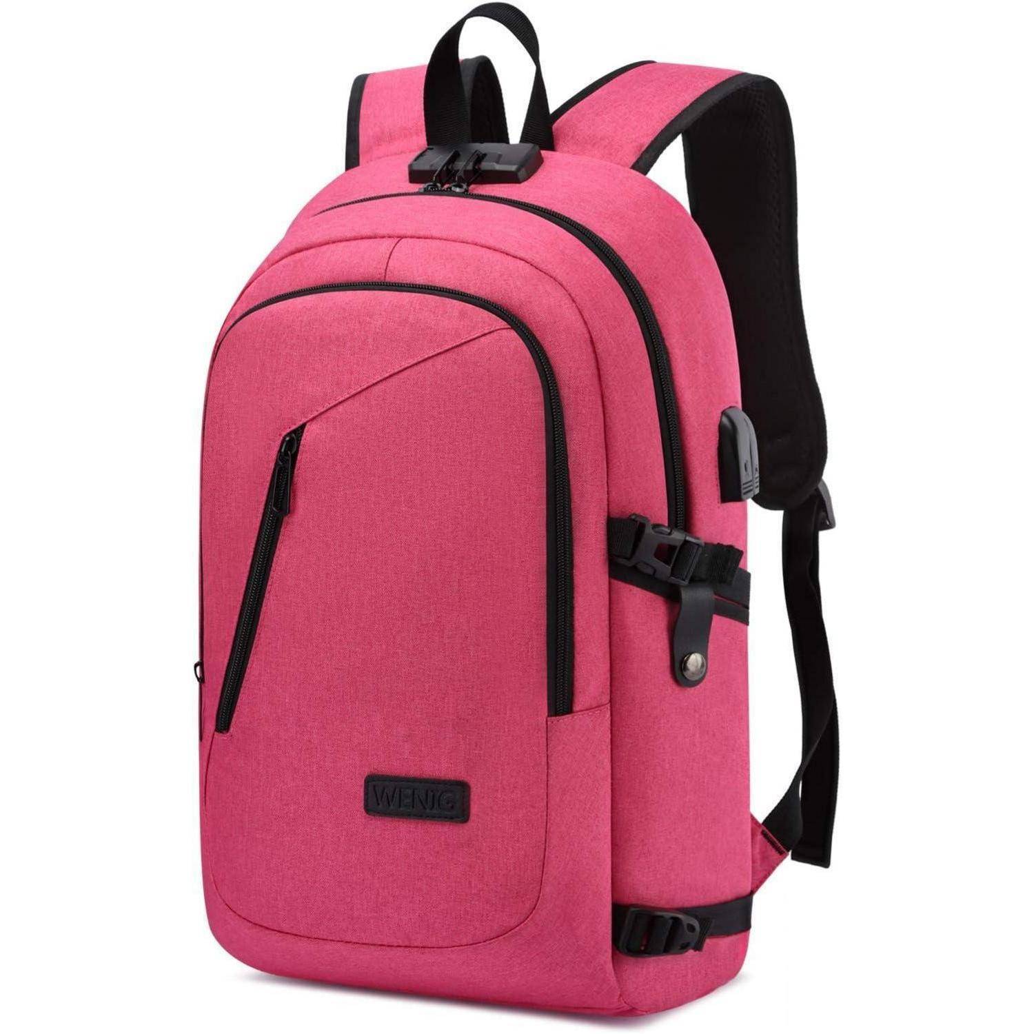 Rucksack Laptop Schulrucksack USB Ladeanschluss Damen 15,6 Zoll Rosa