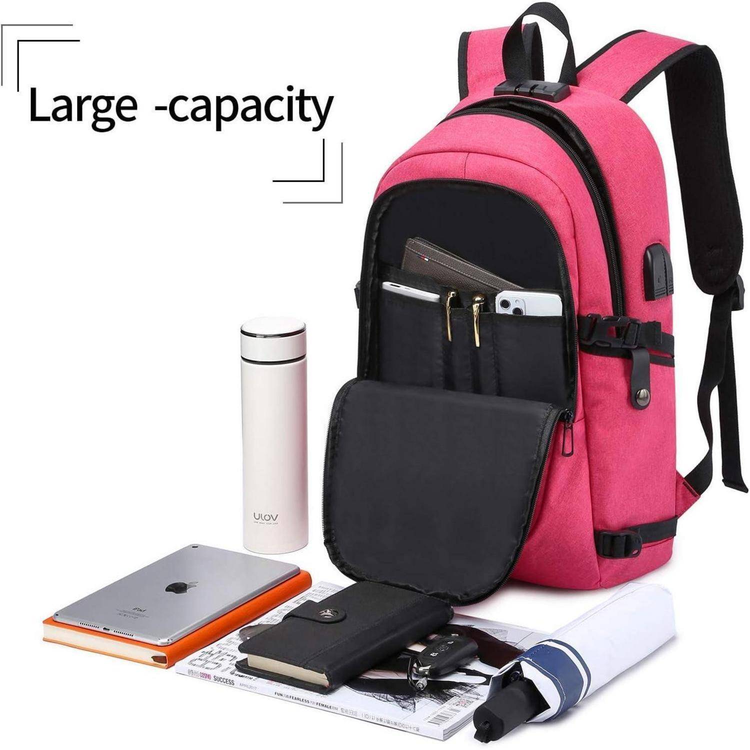 Rucksack Laptop Schulrucksack USB Ladeanschluss Damen 15,6 Zoll Rosa