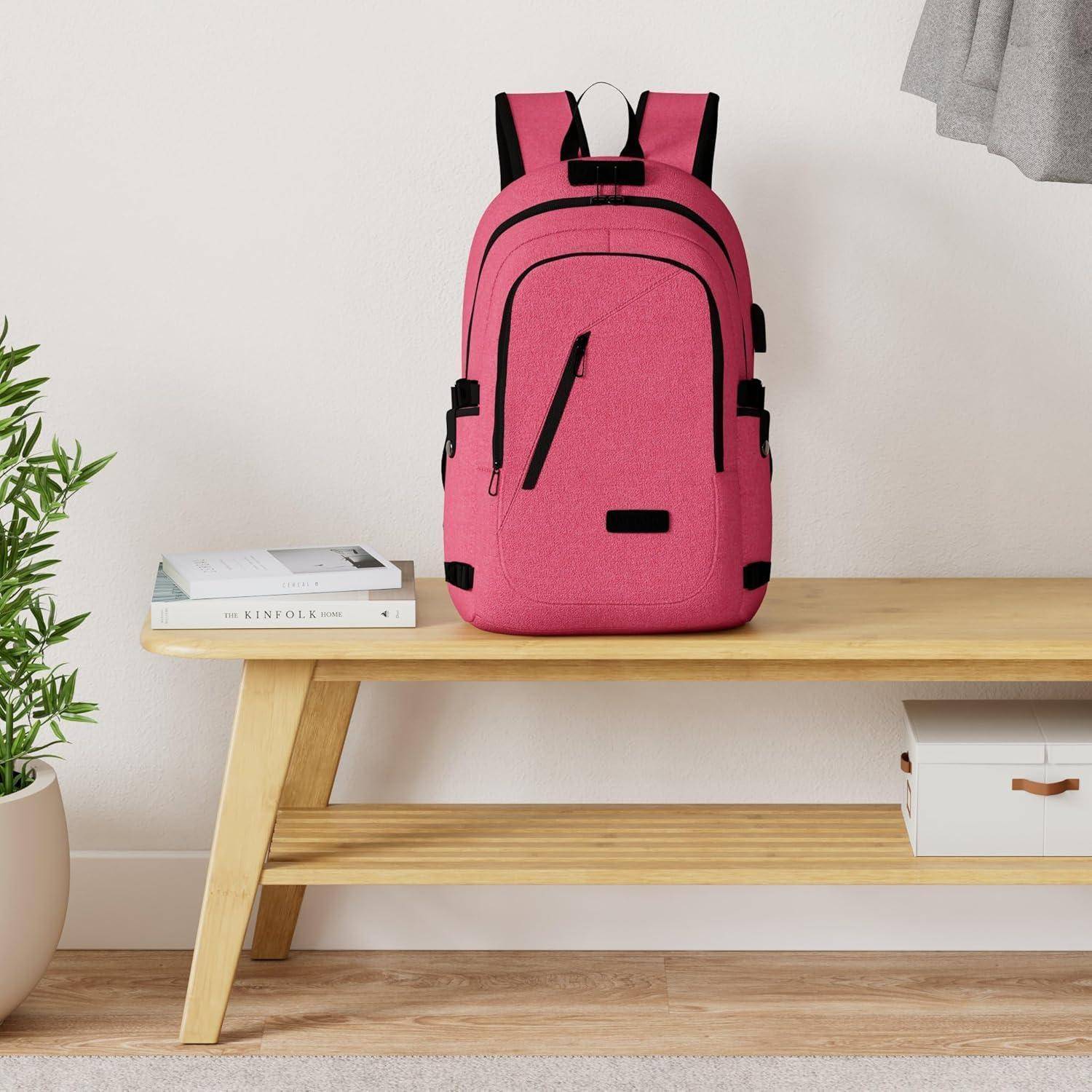 Rucksack Laptop Schulrucksack USB Ladeanschluss Damen 15,6 Zoll Rosa