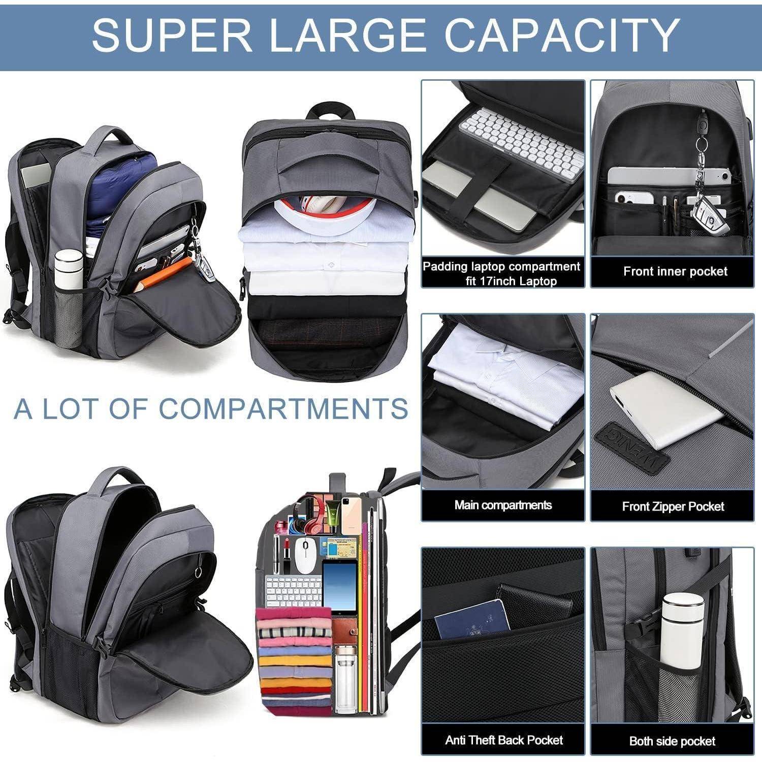 Laptop Rucksack Herren USB Business Notebook Schule 17.3 Zoll Grau