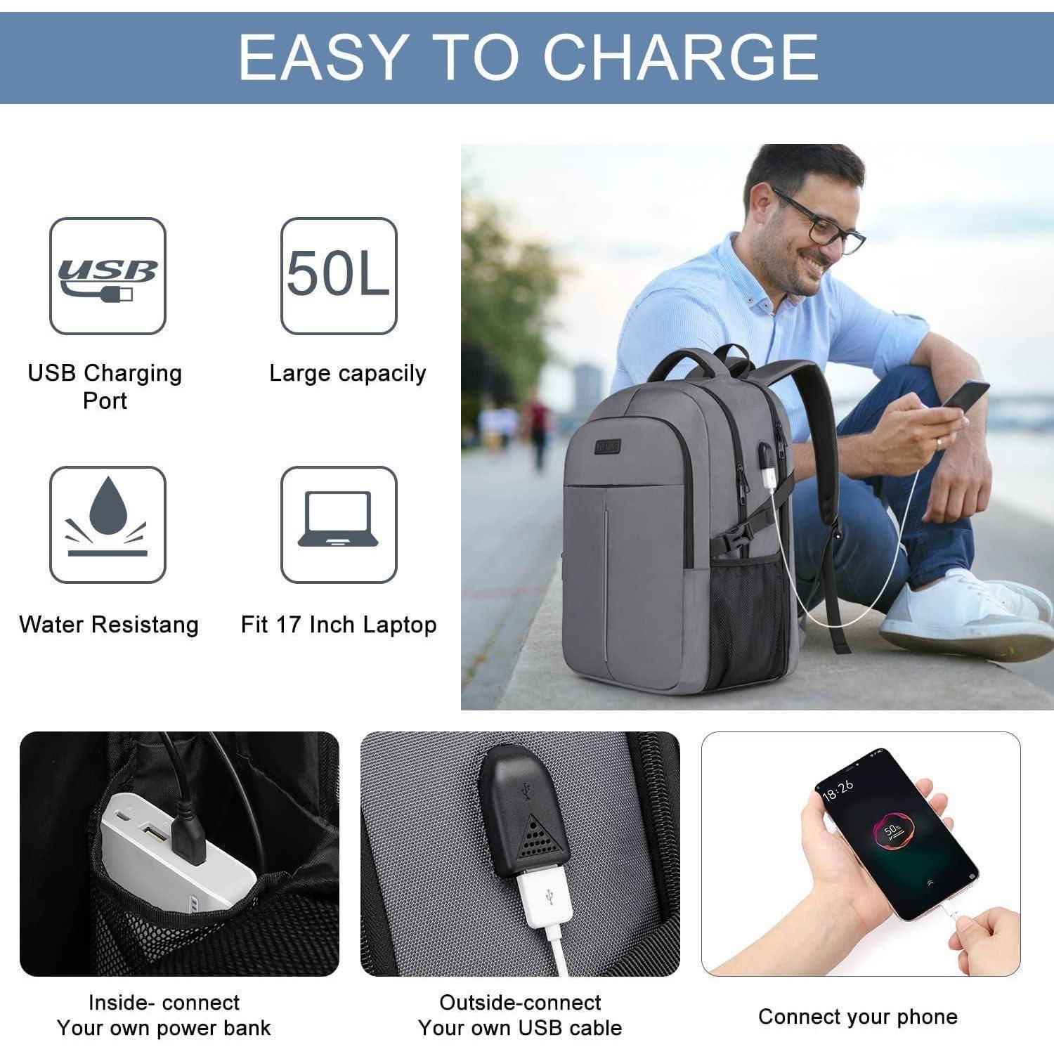 Laptop Rucksack Herren USB Business Notebook Schule 17.3 Zoll Grau