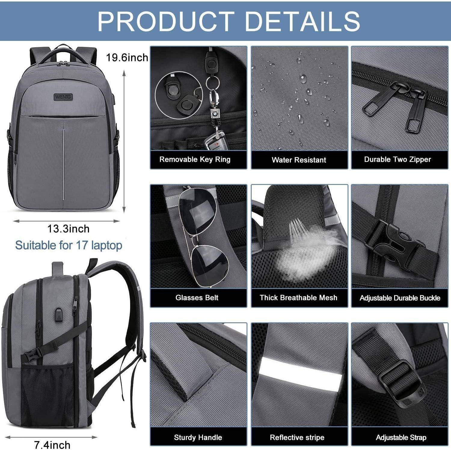 Laptop Rucksack Herren USB Business Notebook Schule 17.3 Zoll Grau