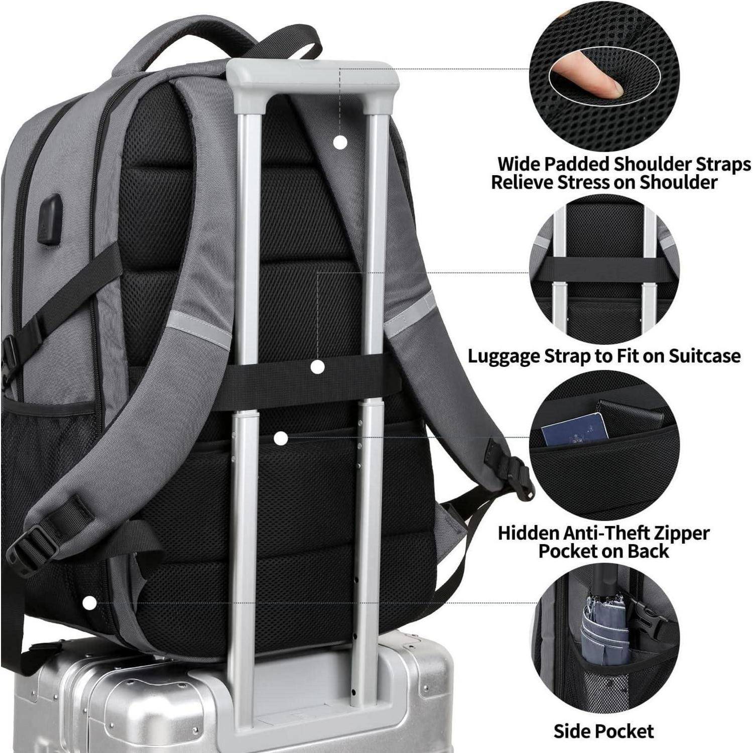 Laptop Rucksack Herren USB Business Notebook Schule 17.3 Zoll Grau