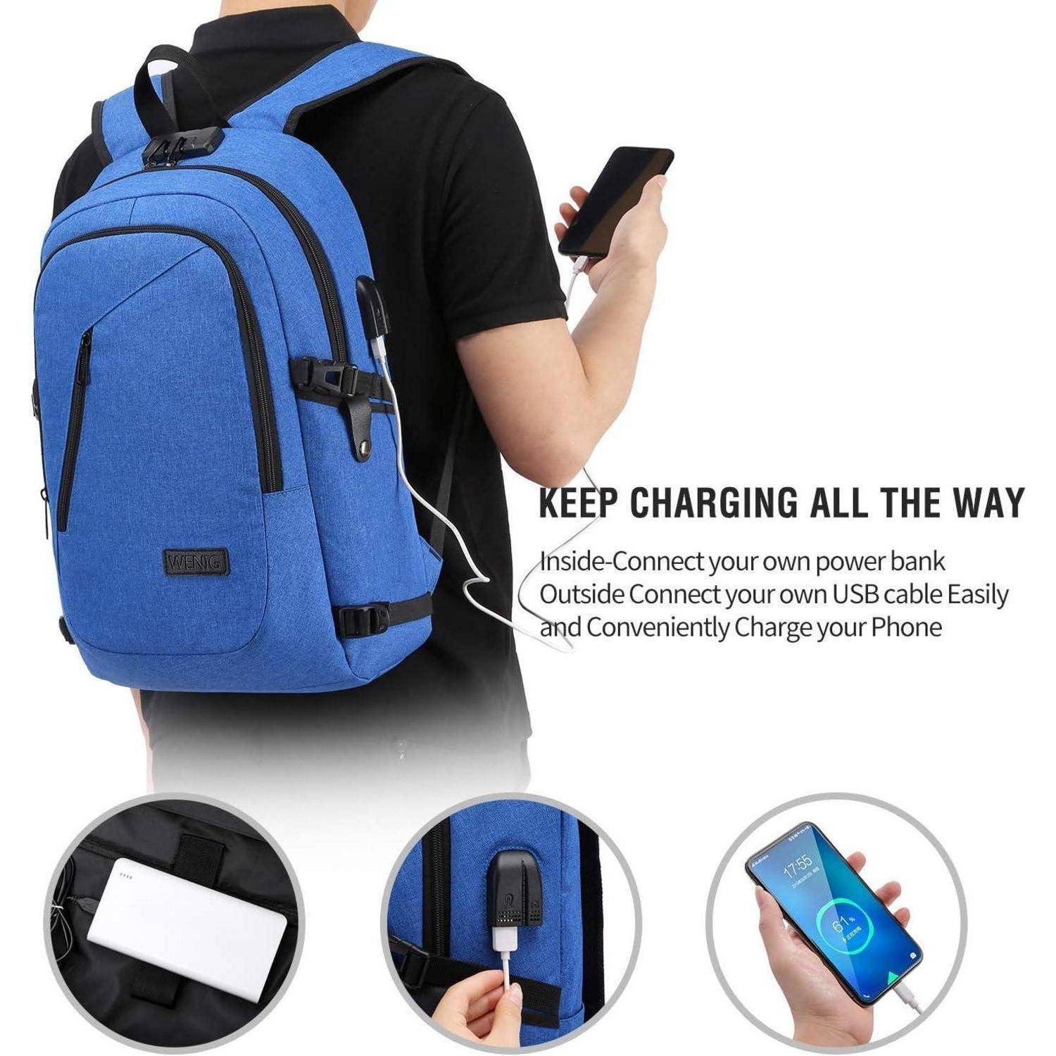 Laptop Rucksack Herren Anti Diebstahl Wasserdicht USB 15,6 Zoll Blau