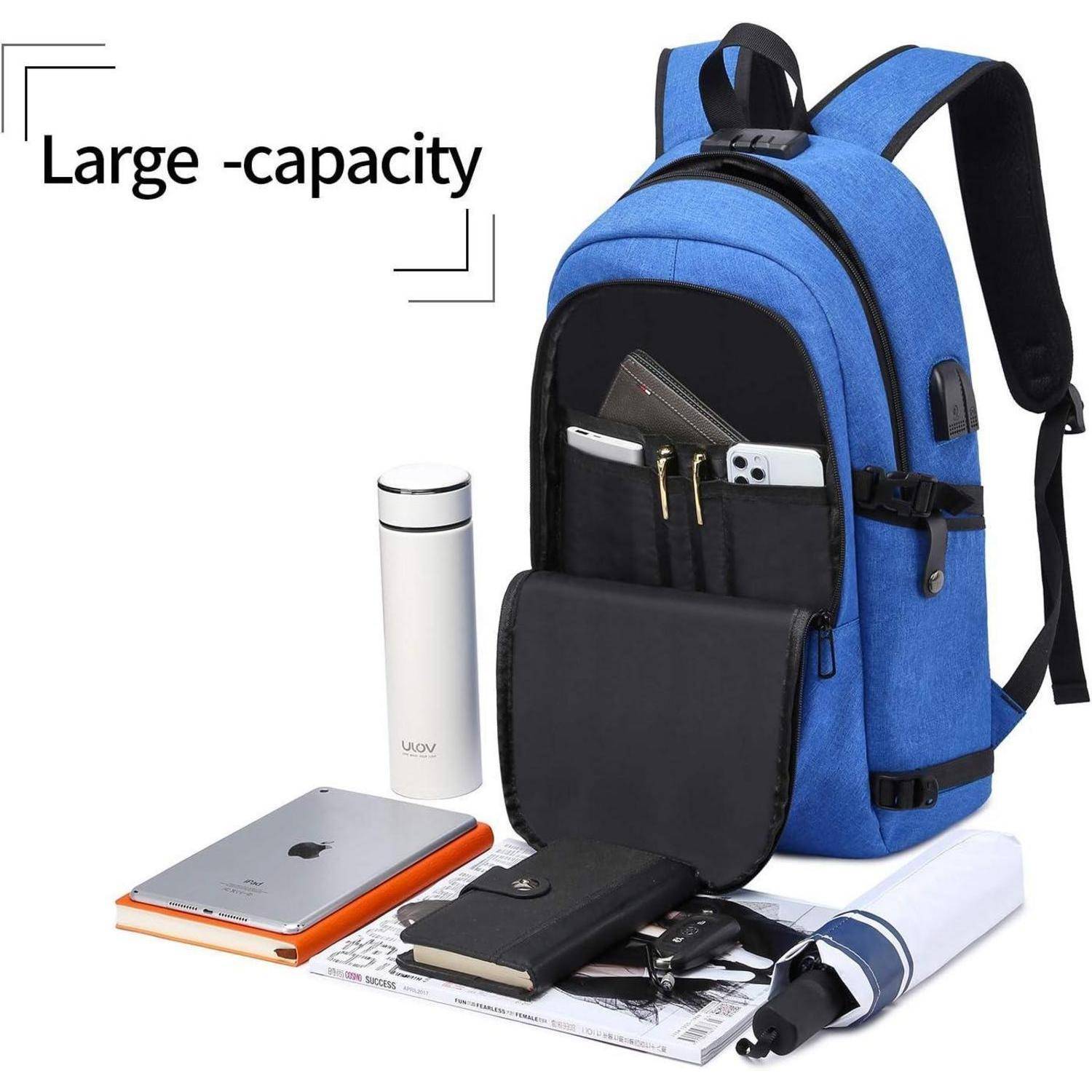 Laptop Rucksack Herren Anti Diebstahl Wasserdicht USB 15,6 Zoll Blau