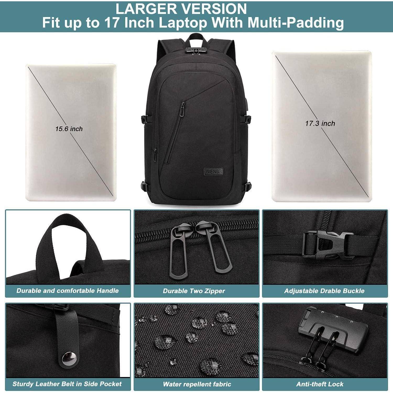 Laptop Rucksack Diebstahlschutz USB Schloss Schwarz 17.3 inch Schwarz