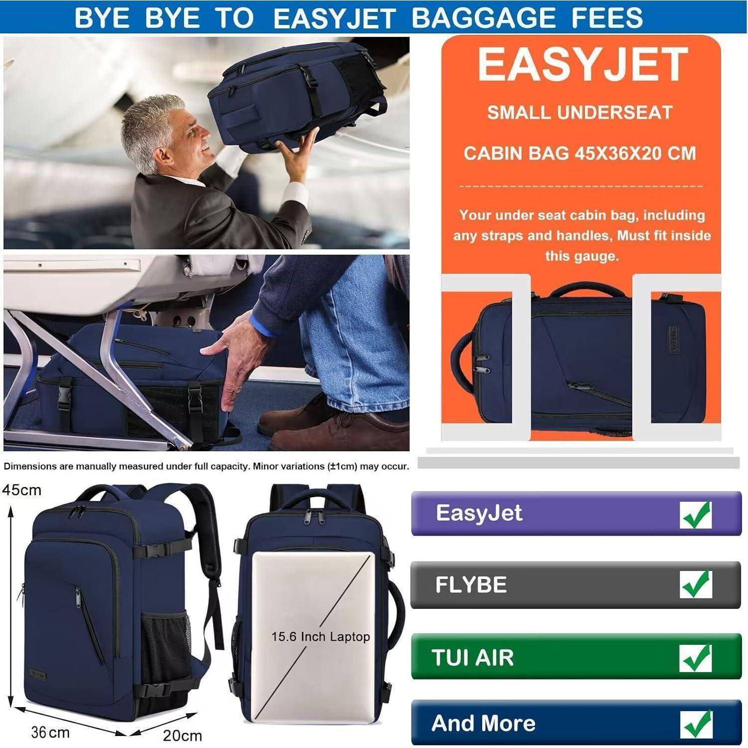 Handgepäck Rucksack 45x36x20 Laptop USB Blau-m 45 x 36 x 20cm-30L