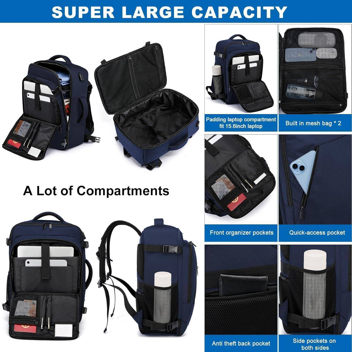 Handgepäck Rucksack 45x36x20 Laptop USB Blau-m 45 x 36 x 20cm-30L