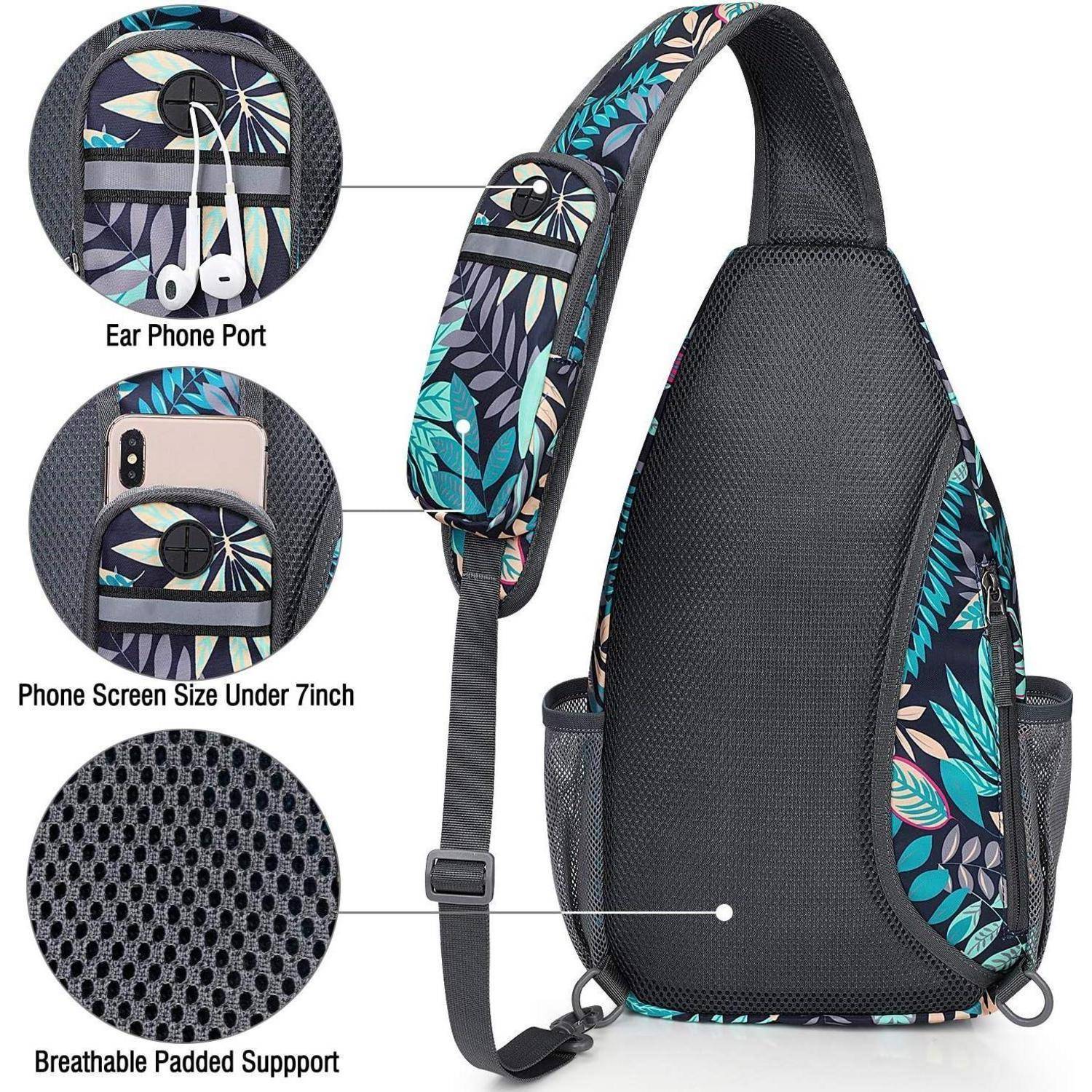 Sling Bag Diebstahlschutz Brusttasche Kopfhörerloch Ahornblattblau