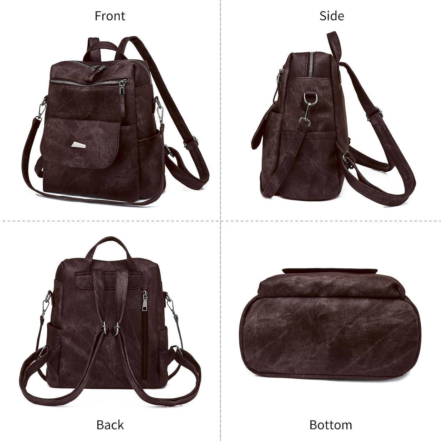 Rucksack Frauen Wasserdicht Antidiebstahl Leichtgewicht PU Chocolate