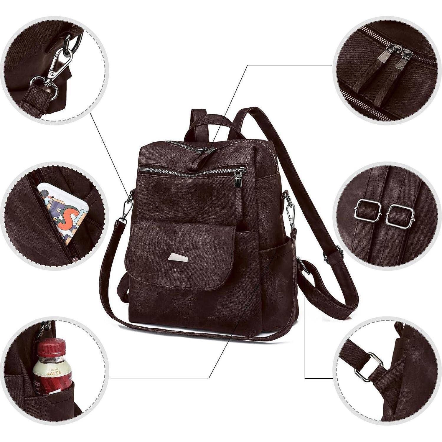 Rucksack Frauen Wasserdicht Antidiebstahl Leichtgewicht PU Chocolate