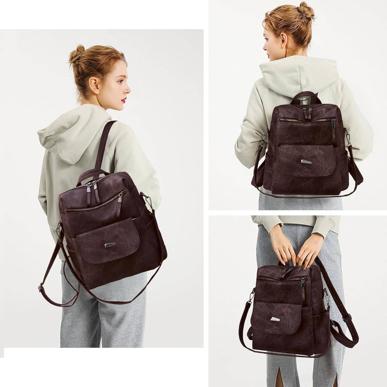 Rucksack Frauen Wasserdicht Antidiebstahl Leichtgewicht PU Chocolate