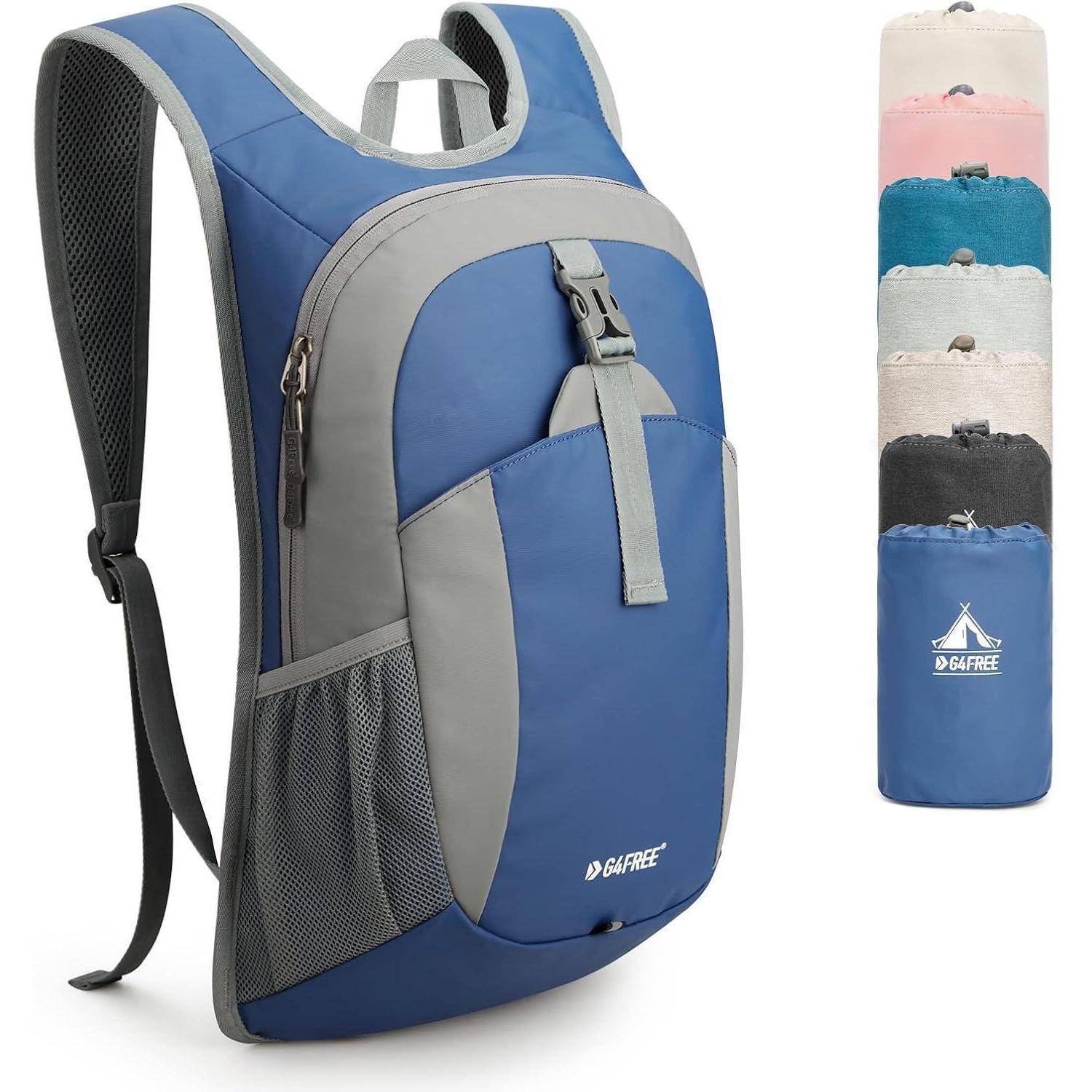 Rucksack 12L Faltbar Wanderrucksack Damen Herren Outdoor Blau Grau