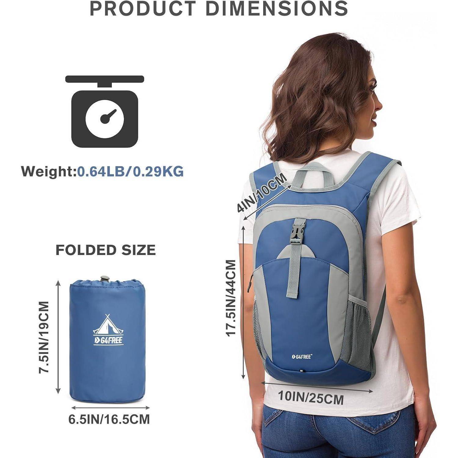 Rucksack 12L Faltbar Wanderrucksack Damen Herren Outdoor Blau Grau