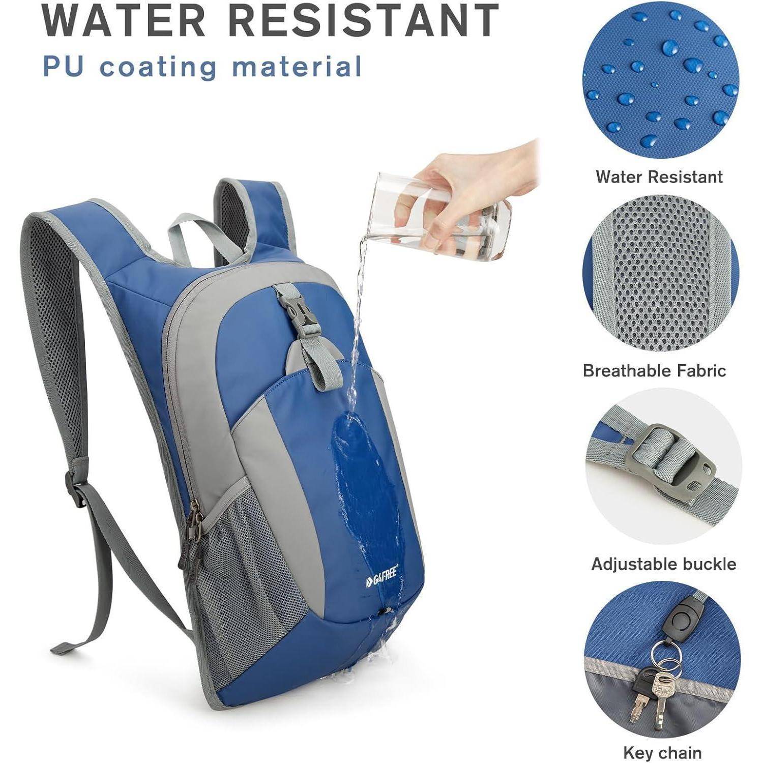 Rucksack 12L Faltbar Wanderrucksack Damen Herren Outdoor Blau Grau