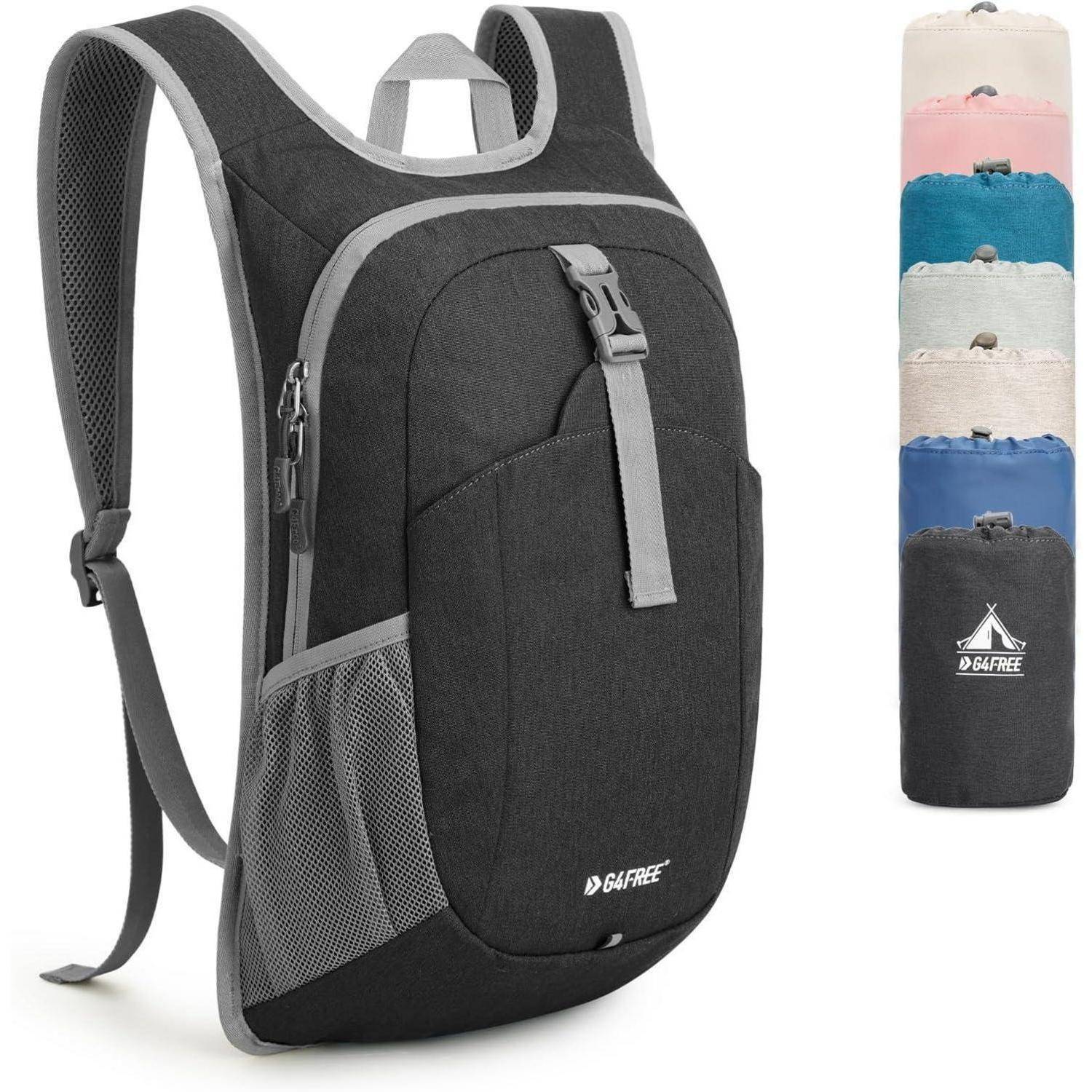 Rucksack 12L faltbar leicht Daypack Wandern Camping Dunkelgrau