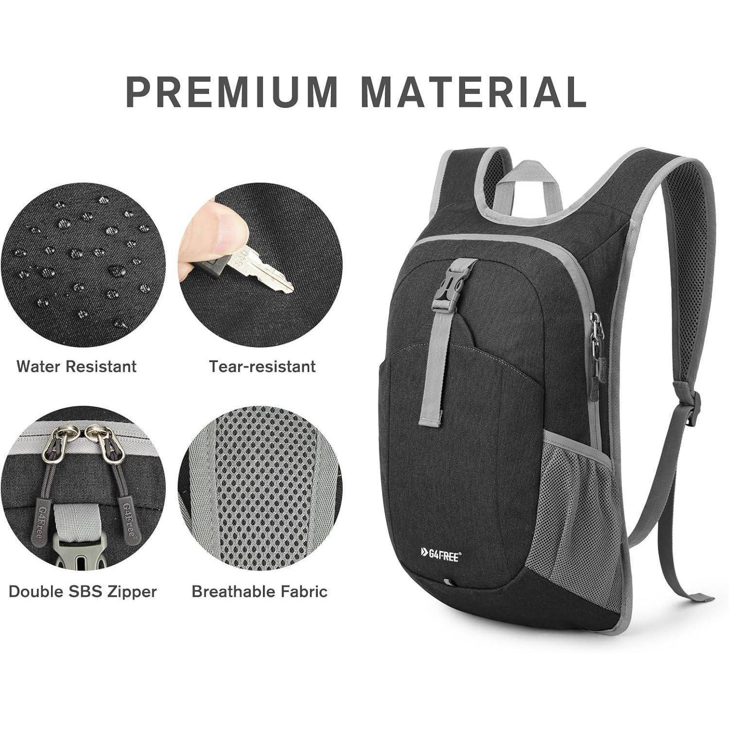 Rucksack 12L faltbar leicht Daypack Wandern Camping Dunkelgrau