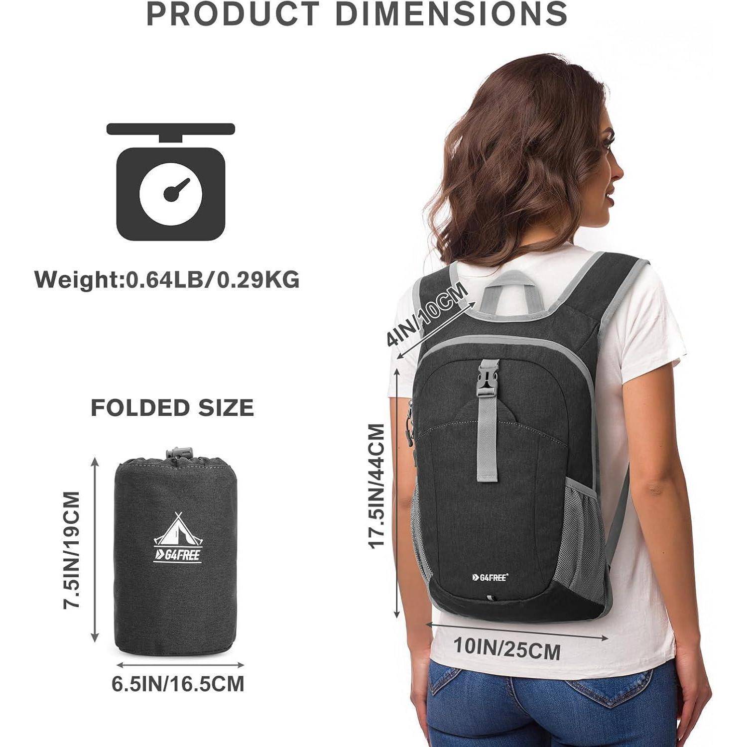 Rucksack 12L faltbar leicht Daypack Wandern Camping Dunkelgrau