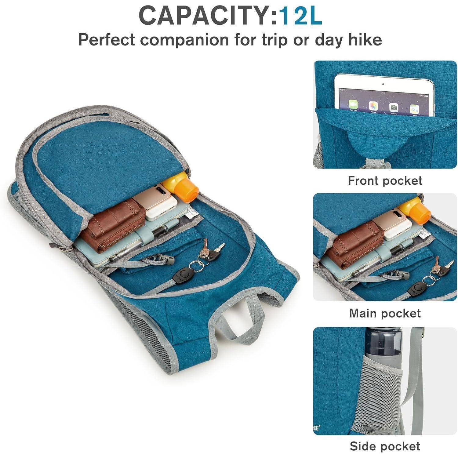 Rucksack 12L Faltbar Leicht Daypack Outdoor Wandern Camping Pfauenblau