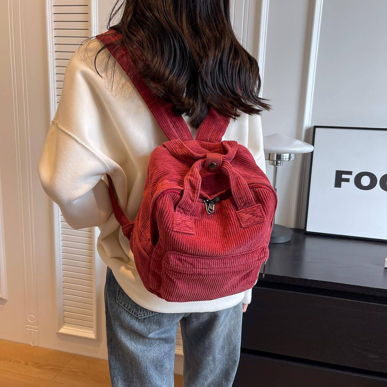 Rucksack Damen Klein Cord Cityrucksack Daypack kein A4 Rot